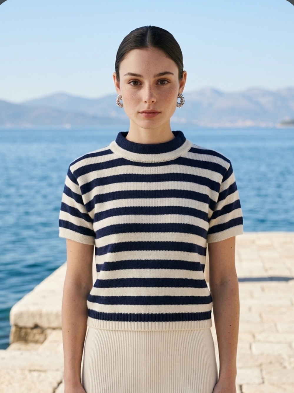 Vintage Blue & White Nautical Wide Stripe Chunky Knit Sweater JG Hook Women’s M